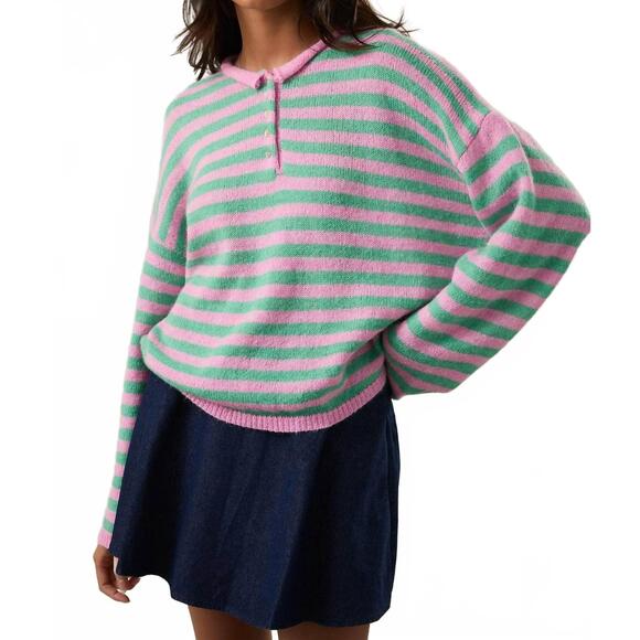 AZALEA Sweaters - NEW AZALEA laurel henley sweater in pink/mint